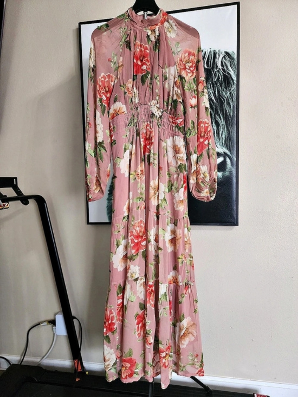 Anthropologie Somerset Long sleeve Mock Neck Chiffon Maxi Dress In Mauve Size S